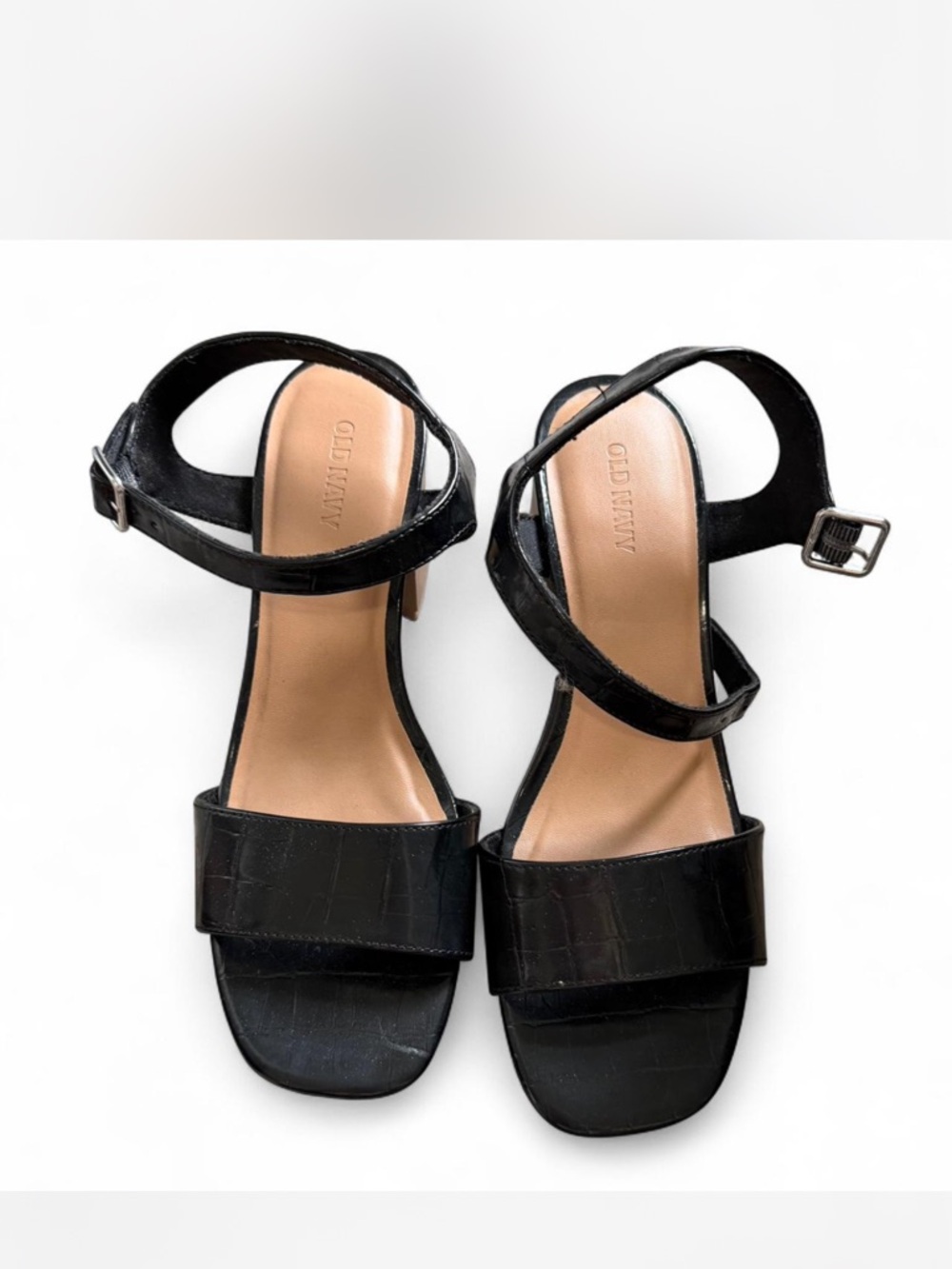 Old Navy Black Croc-Texture Ankle Strap Sandals